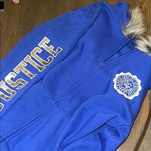 Justice Active Fur lined Hoodie Sz 18/20 Blue